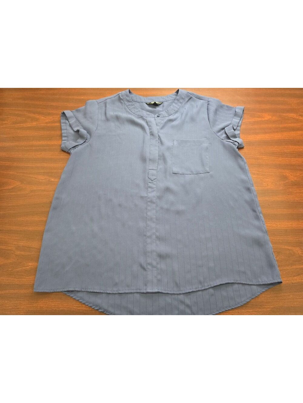 Simply Vera Vera Wang Blouse Large Slate Blue Striped Hi Low Business Casual Top